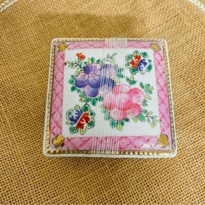 Antique England handpainted square footed rose jewelry porcelain trinket box